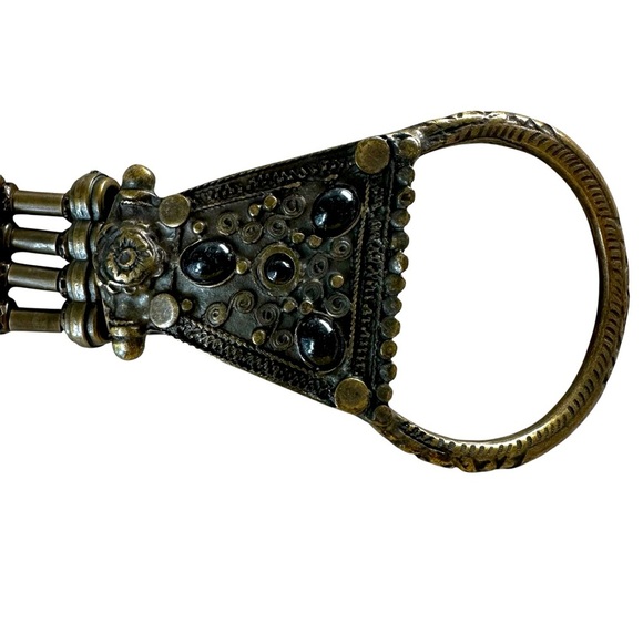 Suzi Roher Black Leather Belt with Bronze Ornate Buckle and Stretch Beads, Large - Picture 7 of 11